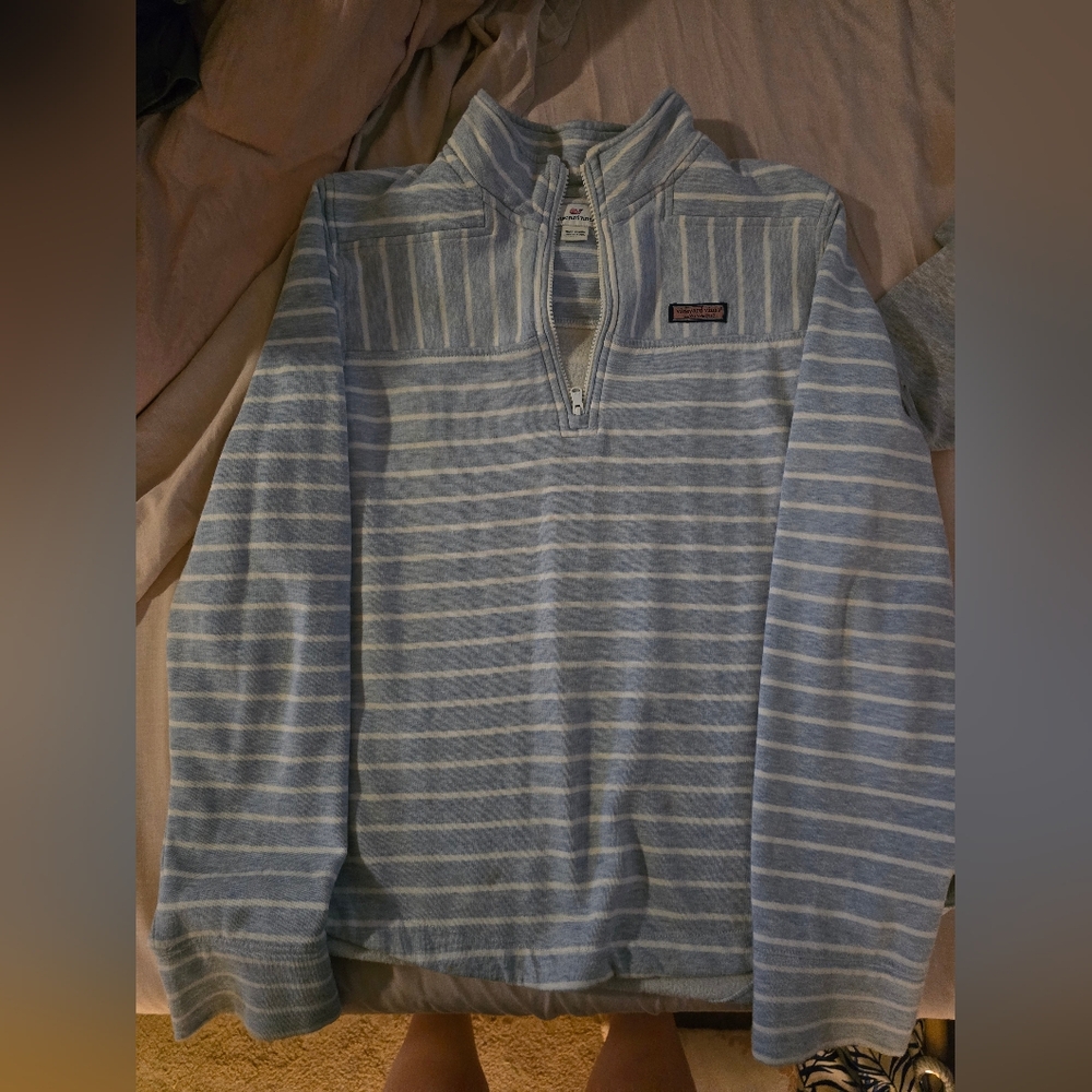 Vineyard Vines Gray and White Striped Sweater